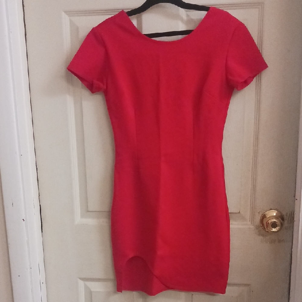 Red Sheath Mini Dress with Bateau Neckline